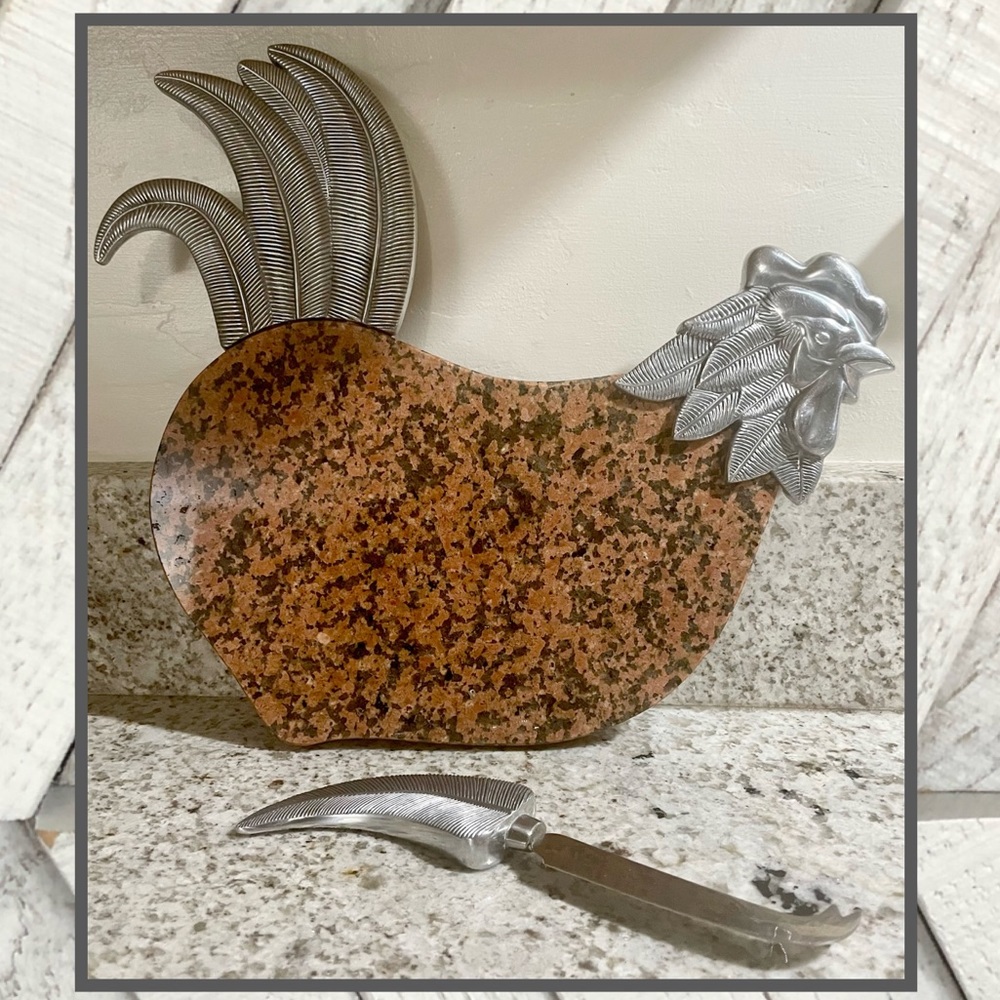 Lenox Red Granite Rooster Cheese Serving Tray With Knife